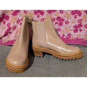 SEE BY CHLOE Womens Beige Pull Tab Mallory Toe Block Heel Leather Chelsea 37